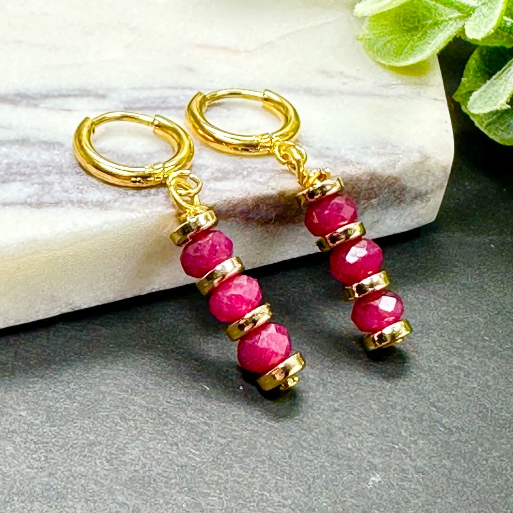 Ruby Earrings Hoops Gold Drop/ Dangle Gemstone